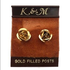 Yellow Gold Filled Rosebud Stud Earrings NWOT Vintage Deadstock